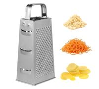 Rallador Manual de Acero Inoxidable de 4 Caras, Multifunción | Acabado Plata, Mango Superior Antideslizante, Limpieza Rápida, para Cítricos, Quesos Duros y Cocina Diaria