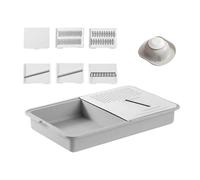 Rallador y escurridor multifuncional 6 en 1, juego de rallador 6 en 1 para cocina, tablas de cortar, estación de preparación con ralladores de 2 mm y 3 mm, rebanadores de 1 mm y 2 mm y molinillo de