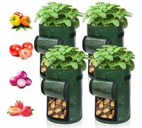 Ram® - Juego de 4 Bolsas de Cultivo de Patatas de 7 galones, Bolsas de Plantas de jardín para Patatas, Zanahorias, Tomates, pepinos y Otras Verduras. Fabricado en Polietileno Verde Completo