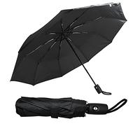 Ram® - Paraguas plegable de viaje, apertura y cierre automático, mango ergonómico, paraguas de golf de 10 varillas, portátil, delgado, fuerte y ligero, Black, Medium, Clásico