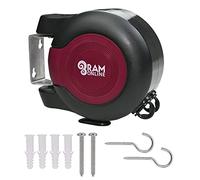 Ram® - Tendedero retráctil de 30 Metros con Doble Cable, Resistente para Colgar en la Pared, 2 líneas de 15 m, Color borgoña