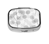 Rama de acuarela de hoja de laurel gris impresa, pastillero, pastillero cuadrado para bolsillo o monedero, contenedor de pastillas pequeño, organizador de pastillas de viaje