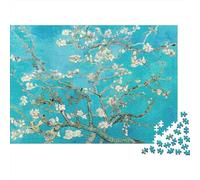 Rama de Almendro en Flor Fondo Azul Verde Puzzle de 1000 Piezas Papel para Adultos Decoración Relajante Hogar 70x50cm/1000pcs