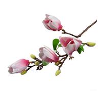 Rama de orquídea de magnolia artificial de seda y plástico con cuatro cabezas, diseñada para decoración del hogar, lugares de boda y espacios de oficina (rosa)