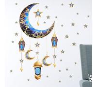 Ramadan Decoracion, 39,8x60cm Pegatinas de Pared de Eid Mubarak Decoración Eid con Luna Estrella Linternas Fanous Patrones Eid Mubarak Decoración para Pared Ventana