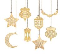 Ramadan Decoracion, Eid Mubarak Decoraciones de Madera Hueco Colgante Ornamento Ramadán Al-Fitr Ornamento con Luna Luna Colgante luz de Viento para Eid Mubarak Musulmán Fiesta de Boda en Casa