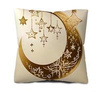 Ramadán Funda de almohada decorativa 45 cm x 45 cm, 4 fundas de almohada Eid étnica oro luna lámpara festival fundas melocotón piel terciopelo ZY163