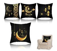 Ramadán Juego de 4 fundas de almohada decorativas para Eid Mubarak, ofá, dormitorio, Cojines de Decoración Ramadan - Hermosos Diseños para el Hogar y Fiestas del Ramadan decoración de Eid Mubarak,sofá