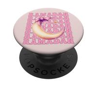 Ramadan Kareem Muslim Moon Girl Coquette Lazo Rosa PopSockets PopGrip Adhesivo
