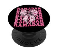 Ramadan Kareem Muslim Moon Mosque para niña, coqueta, lazo rosa PopSockets PopGrip Adhesivo