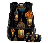 Ramadan Lanterns Essential School Companion, juego de 2 mochilas escolares para niños con bolsa de viaje y estuche para lápices, Multicolor#06, B:29.4x20x40cm P:19x7.5x3.8cm, Mochilas Daypack