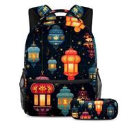 Ramadan Lanterns Essential School Companion, juego de 2 mochilas escolares para niños con bolsa de viaje y estuche para lápices, Multicolor#05, B:29.4x20x40cm P:19x7.5x3.8cm, Mochilas Daypack