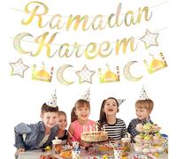 Ramadan Mubarak Banner,2 Piezas Ramadán Kareem Banner de Decoración,Eid Mubarak Banner,Ramadan Decoracion,Ramadan Mubarak Decoracion,para Decoración de Fiesta del Festival Eid.