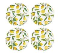 Ramas de limonero exóticas Estampadas, deliciosas y deliciosas,Posavasos Redondos de Corcho MDF, Almohadilla para Tazas, Juego de 4 Posavasos para Bebidas