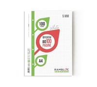 Rambloc - Recambio de Folios A4 Perforadas Máxima Durabilidad y Calidad para Archivador 4 Anillas - 400 Hojas Cuadriculadas 5x5 mm, Folios para Material Escolar y Archivado Profesional