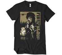 Rambo Licenciado Oficialmente First Blood Hombres Camiseta (Negro), X-Large