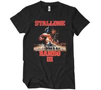Rambo Licenciado Oficialmente III Poster Hombres Camiseta (Negro), X-Large