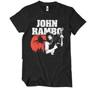Rambo Licenciado Oficialmente John Hombres Camiseta (Negro), X-Large