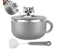 rameen Bowl - 1200ml Food Grade Noodle Bowls, Insulated Stainless Steel Design| Portable Lunch With Fork Lid For College Dorm Room Kitchen Office Travel Meal Storage School , 7.48x5.12 Inches