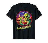 Ramen ataca a alienígenas Comiendo Fideos OVNI Invasión Ciencia ficción Comida Camiseta