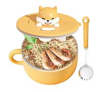 Ramen Bowl Set - 304 Acero Inoxidable + Copa De Fideos PP | Tapa De Retención Di Calor Da La Olla Da Ramen Con Cuchara Y Horquilla | El Tazón Di Sopa Defideos Contiene 2 Porciones, Para Albóndigas Y