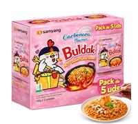 Ramen con fideos salteados con pollo picante Samyang Buldak, Hot Chicken Ramen Carbonara, Hot chicken ramen instantáneo muy rico y picante, Sabor a carbonara, Pack 5 paquetes de 130g cada uno