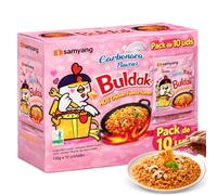 Ramen con fideos salteados con pollo picante Samyang Buldak, Hot Chicken Ramen Carbonara, Hot chicken ramen instantáneo muy rico y picante, Sabor a carbonara, Pack 10 paquetes de 130g cada uno