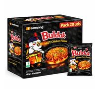 Ramen con fideos salteados con pollo picante Samyang Buldak, Hot Chicken Ramen Pollo, Hot chicken ramen instantáneo muy rico y picante, Sabor Pollo picante, Pack 20 paquetes de 140g cada uno