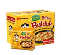 Ramen con fideos salteados con pollo picante Samyang Buldak, Hot Chicken Ramen Queso, Hot chicken ramen instantáneo muy rico y picante, Sabor a Queso, Pack 20 paquetes de 140g cada uno