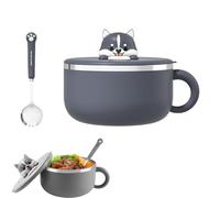 Ramen - Cuenco para pasta, cuenco de ramen, 1200 ml, cuencos de sopa con asas, cuenco de servicio instantáneo portátil con tapa y cuchara, cuenco de pasta instantánea con tapa para sopa (gris oscuro)