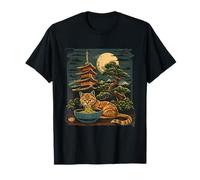 Ramen de gato, bonsái, árbol, pagoda, torre, luna, gato, fideos, arte Camiseta