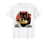 Ramen Fideos Gato Comer Anime Kawaii Japonés Kanagawa Wave Camiseta