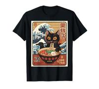 Ramen Fideos Gato Comer Anime Kawaii Japonés Kanagawa Wave Camiseta