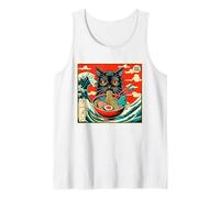 Ramen Fideos Gato Comer Anime Kawaii Japonés Kanagawa Wave Camiseta sin Mangas
