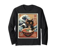 Ramen Fideos Gato Comer Anime Kawaii Japonés Kanagawa Wave Manga Larga