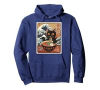 Ramen Fideos Gato Comer Anime Kawaii Japonés Kanagawa Wave Sudadera con Capucha