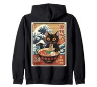 Ramen Fideos Gato Comer Anime Kawaii Japonés Kanagawa Wave Sudadera con Capucha