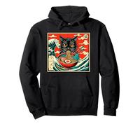 Ramen Fideos Gato Comer Anime Kawaii Japonés Kanagawa Wave Sudadera con Capucha