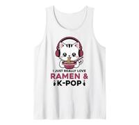 Ramen Kawaii Cat KPOP I Just Really Love Ramen & K-Pop K Pop Camiseta sin Mangas