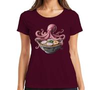 Ramen Pulpo Pulpo Japón Sopa de fideos Anime Camiseta Mujer, granate, L