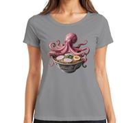 Ramen Pulpo Pulpo Japón Sopa de fideos Anime Camiseta Mujer, gris, L