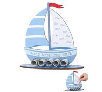 RAMGLYO Regalo Bautizo Niño Madera Natural, 1 Unidad Barco Pez Azul, Abarca Noé Decorativa Premium, Símbolo de Bendición y Recuerdo Único, Ideal Baby Shower y Comuniones