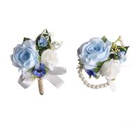Ramillete de boda ligero y flor de muñeca con rosas azules para un uso cómodo durante todo el día en celebraciones