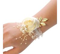 Ramillete de muñeca for ojal, flores for ojales de boda, 2 piezas de flores for muñeca de dama de honor, ramo de boda, fiesta de graduación, pulsera de rosa de satén, flores de tela for mano, suminist