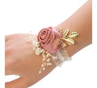 Ramillete de muñeca for ojal, flores for ojales de boda, 2 piezas de flores for muñeca de dama de honor, ramo de boda, fiesta de graduación, pulsera de rosa de satén, flores de tela for mano, suminist