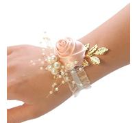 Ramillete de muñeca for ojal, flores for ojales de boda, 2 piezas de flores for muñeca de dama de honor, ramo de boda, fiesta de graduación, pulsera de rosa de satén, flores de tela for mano, suminist