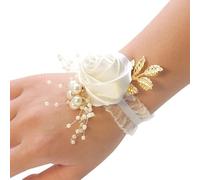 Ramillete de muñeca for ojal, flores for ojales de boda, 2 piezas de flores for muñeca de dama de honor, ramo de boda, fiesta de graduación, pulsera de rosa de satén, flores de tela for mano, suminist