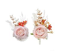 Ramillete de muñeca, ramillete de muñeca para novia, dama de honor, padrino de boda, flor artificial (rosa)