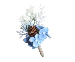 Ramillete de piña de plástico resistente diseñado para uso en bodas, diseñado para complementar trajes de fiesta nupcial y códigos de vestimenta de eventos formales (azul)