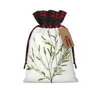 Ramita verde de planta natural blanca (1) bolsa de regalo reutilizable única de moda con cordón para vacaciones y ocasiones especiales
